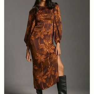 NWT Farm Rio Long-Sleeve Low-Back Printed Midi Dress SIZE M